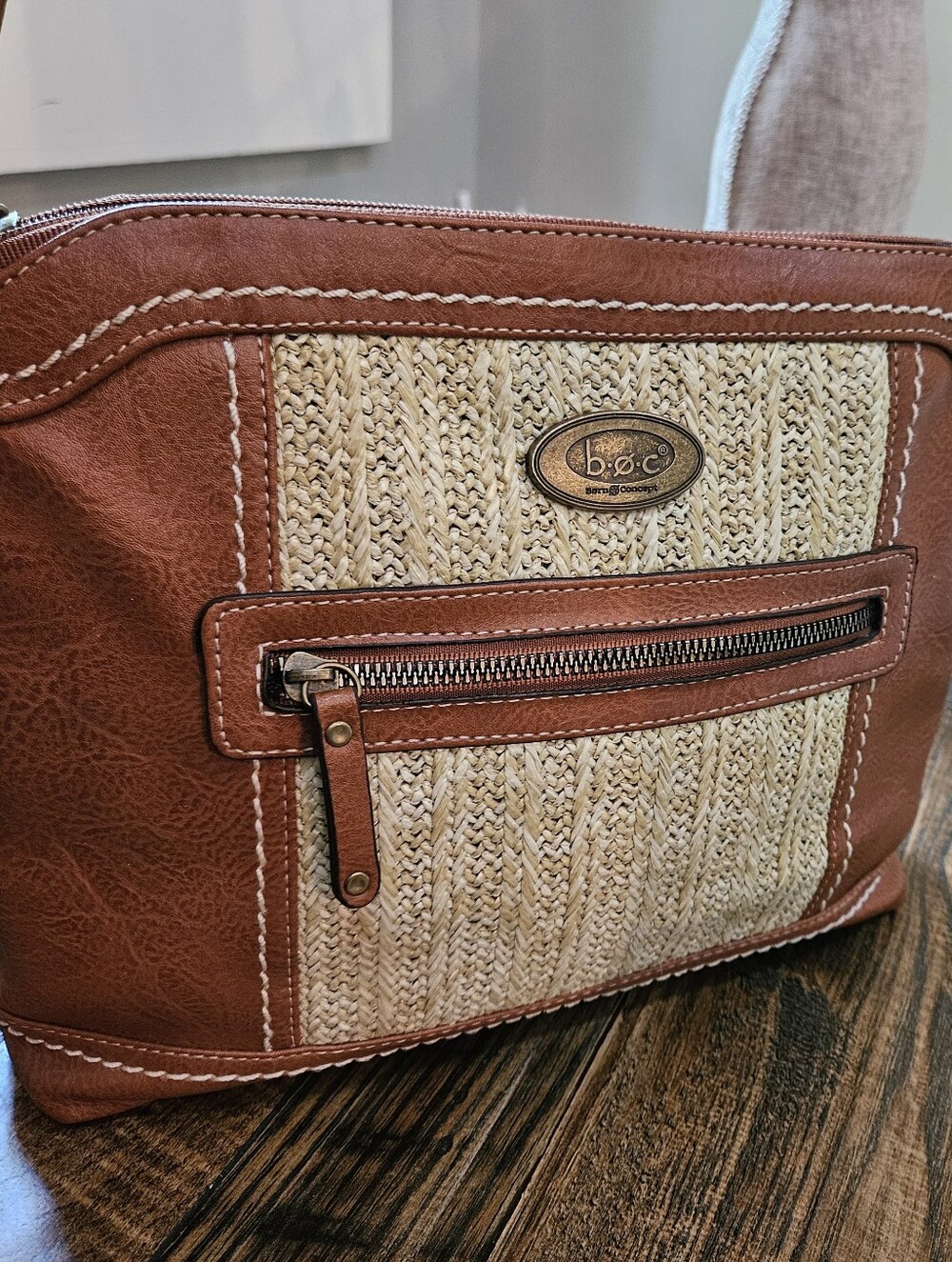 b.o.c. Brown and Natural Straw Shoulder Bag
